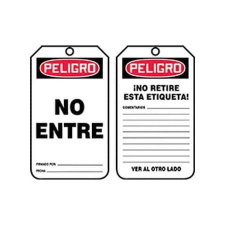 Accuform Spanish Safety Tags, DANGER DO NOT ENTER, 5.75in x 3.25in, PF-Cardstock, 25PK SHMDT187CTP
